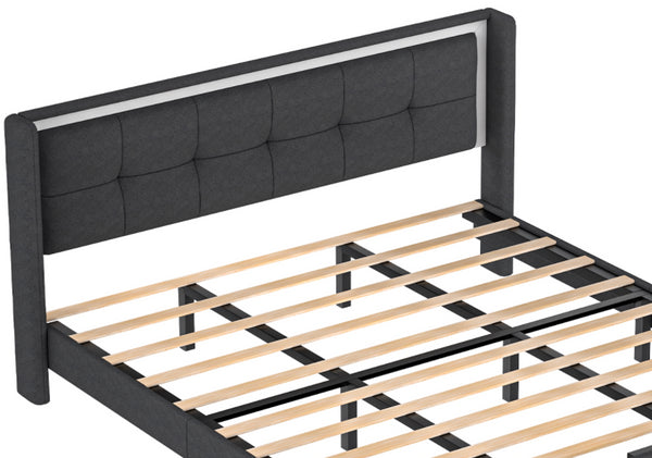 Dark Grey Upholstered Platform Queen Bed