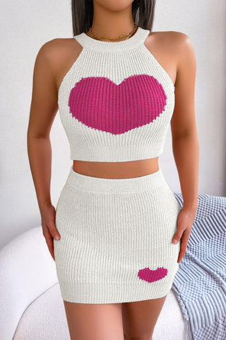 Two Hearts Sleeveless Knit Top and Skirt Set - Periibleu