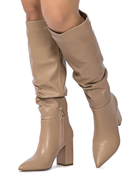 Block Heel Slouch Knee High Boot