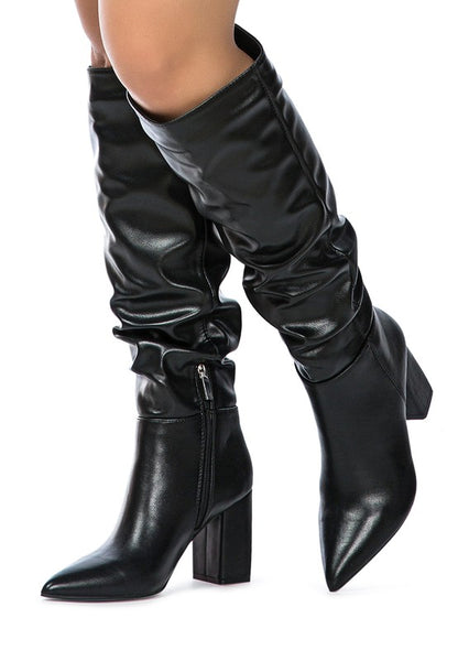 Block Heel Slouch Knee High Boot