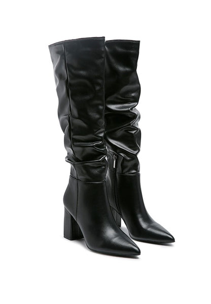 Block Heel Slouch Knee High Boot