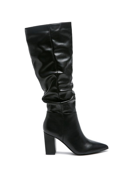 Block Heel Slouch Knee High Boot