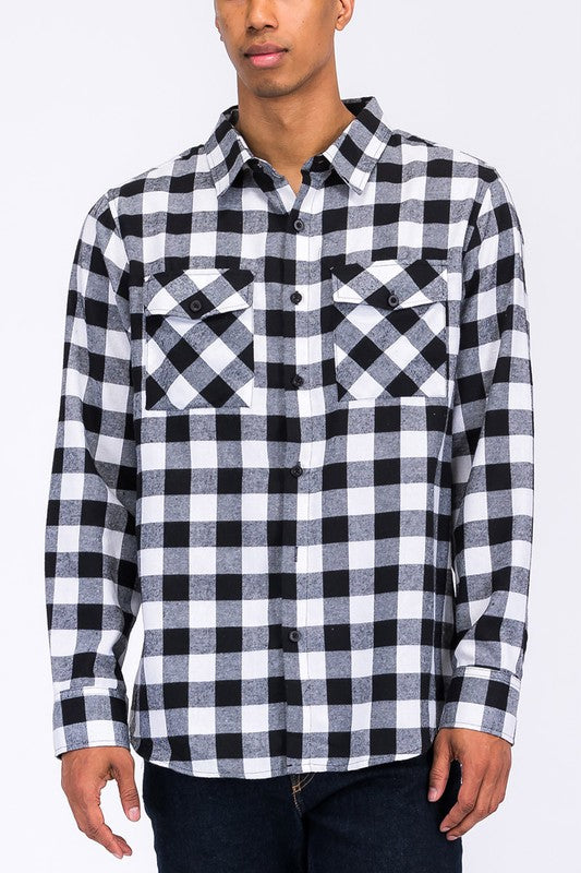 Casual Checker Plaid Flannel Long Sleeve