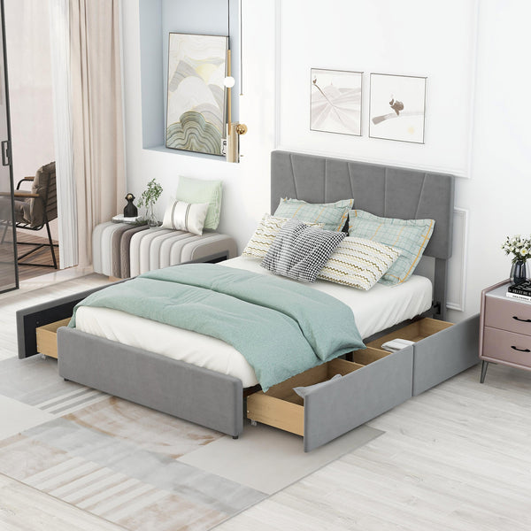 Full Size Platform Bed with Four Drawers
