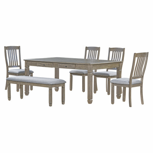 Rustic 4 Drawer Rectangular Dining Table Chairs & Bench Set