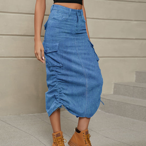 Casual Drawstring Slit Skirt - Periibleu