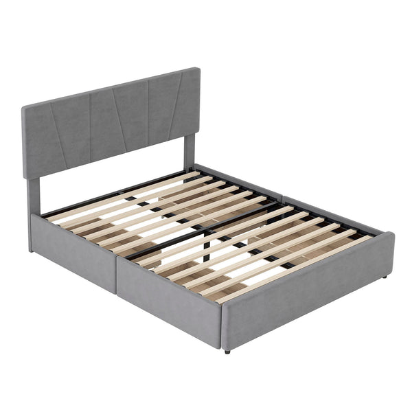 Full Size Platform Bed with Four Drawers