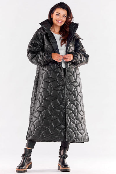 Diamond Quilted Hooded Coat