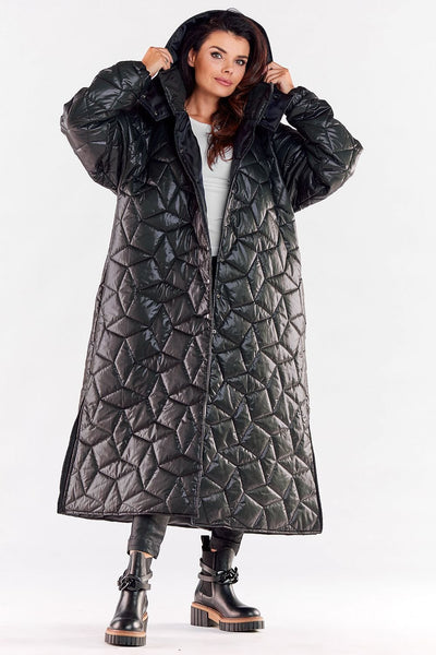 Diamond Quilted Hooded Coat