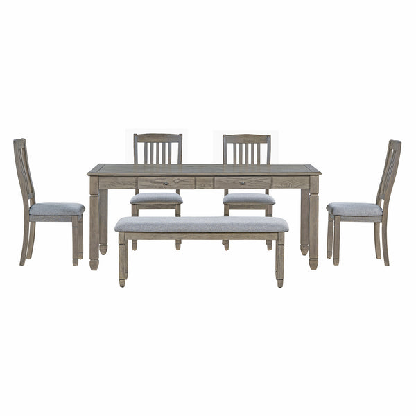 Rustic 4 Drawer Rectangular Dining Table Chairs & Bench Set