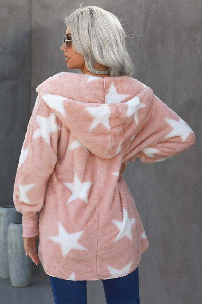 Star Pattern Fuzzy Coat - Periibleu