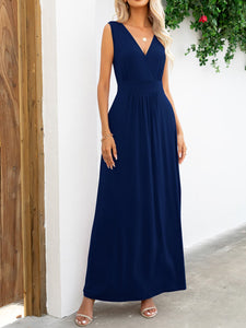 Surplice Neck Sleeveless Maxi Dress - Periibleu