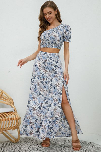Printed Cropped Top and Split Maxi Skirt Set