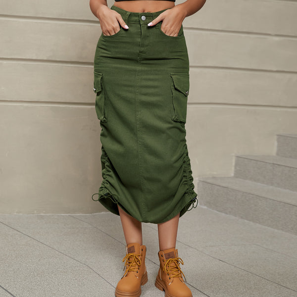 Casual Drawstring Slit Skirt