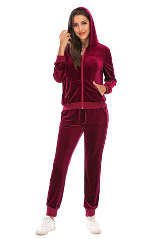 Velour Hooded Jacket and Pants Set