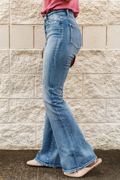 High-Rise Waist Distressed Flare Jeans - Periibleu