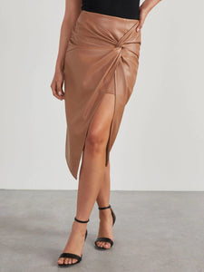 Faux Leather Twisted Knot High Slit Skirt