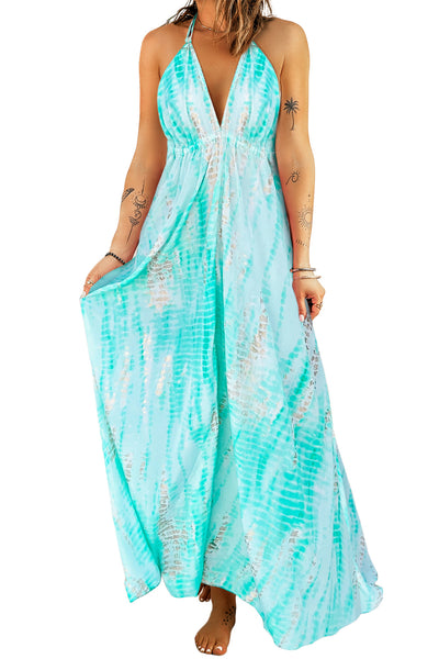 Tropical Breeze Halter Neck Maxi Dress - Periibleu