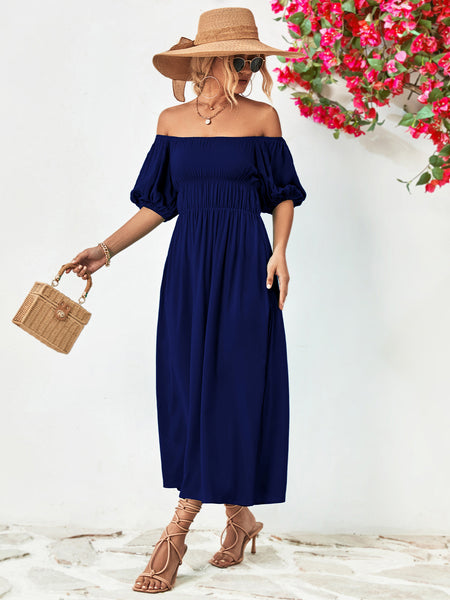 Making Time Balloon Sleeve Midi Dress - Periibleu