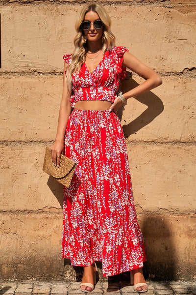 Hot Summer Fun Cropped Top and Maxi Skirt Set - Periibleu