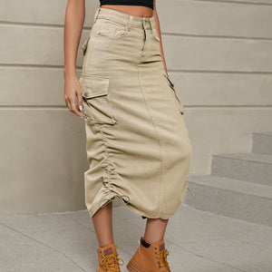 Casual Drawstring Slit Skirt - Periibleu