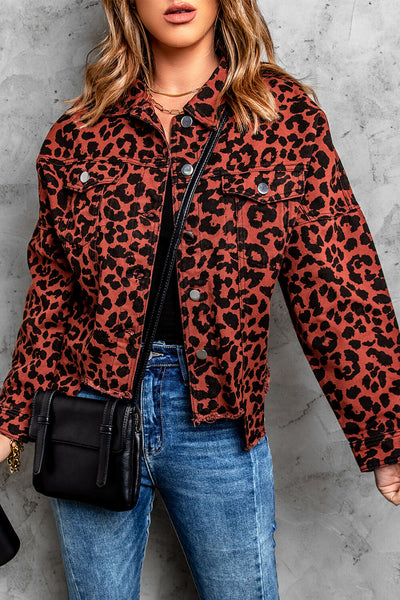 Leopard Print Raw Hem Jacket - Periibleu