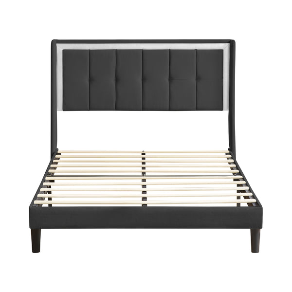 Queen Size Upholstered Platform Bed Dark Grey