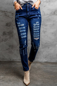 Mid-Rise Waist Distressed Skinny Jeans - Periibleu