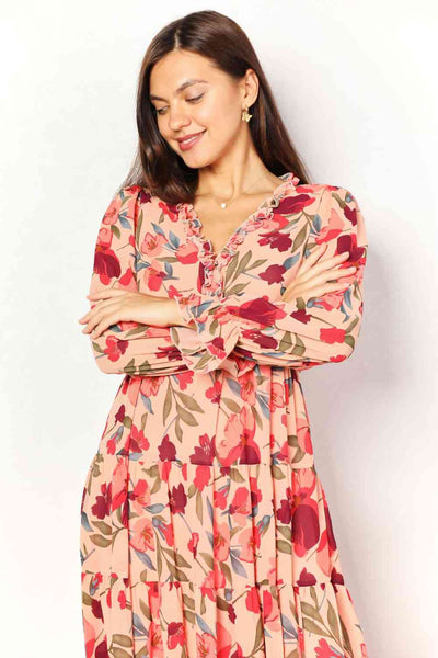 Eye-Catching Floral Frill Trim Maxi Dress