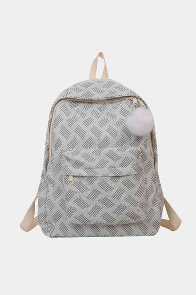 Printed Puff Ball Tassel Backpack