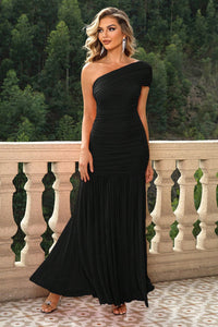 Shining Bright Ruched One-Shoulder Evening Dress