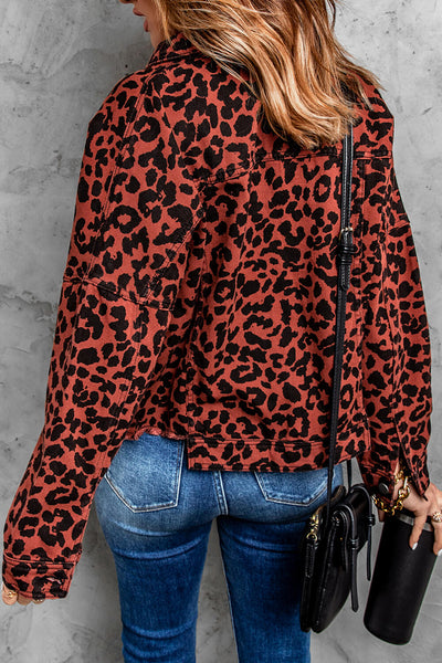 Leopard Print Raw Hem Jacket - Periibleu