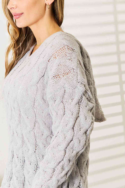Stylish Cable-Knit Hooded Sweater