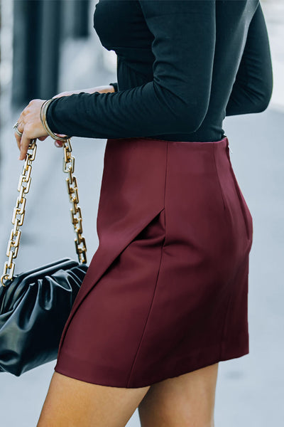 Asymmetrical Faux Leather Mini Skirt - Periibleu