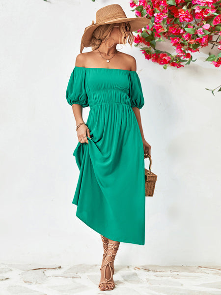 Making Time Balloon Sleeve Midi Dress - Periibleu