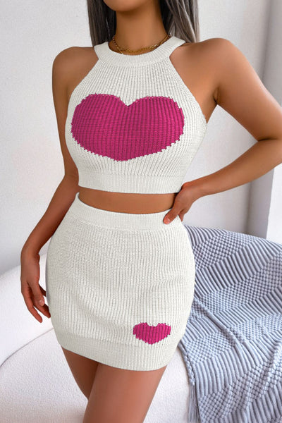 Two Hearts Sleeveless Knit Top and Skirt Set