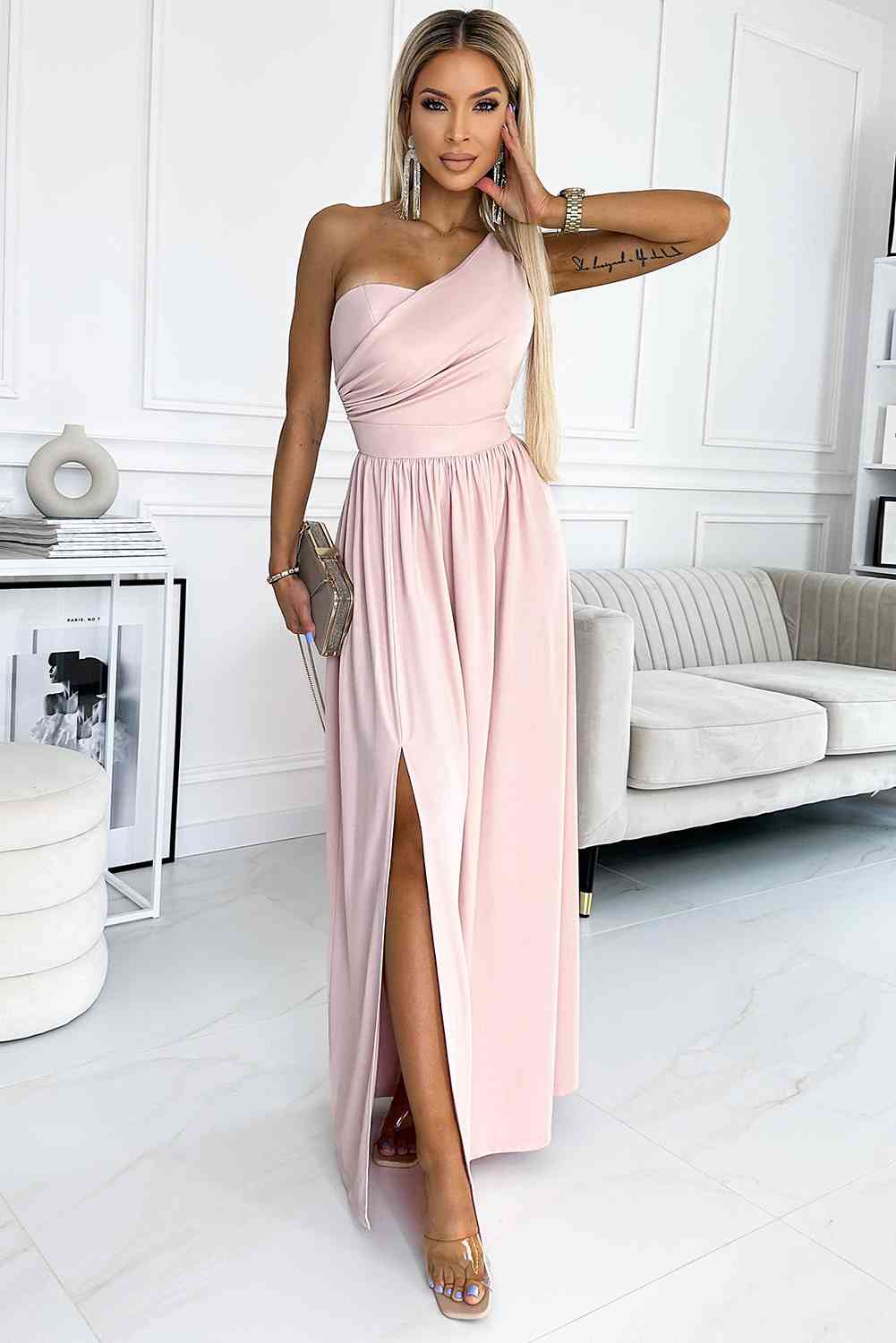 Princess One-Shoulder Slit Evening Dress