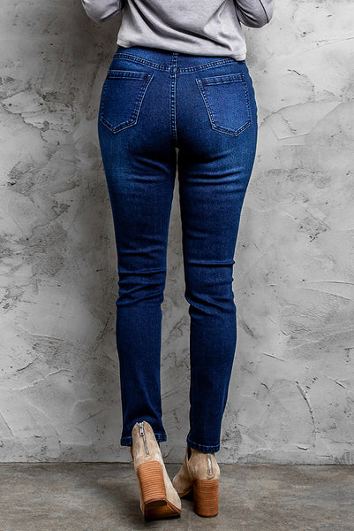 Mid-Rise Waist Distressed Skinny Jeans - Periibleu