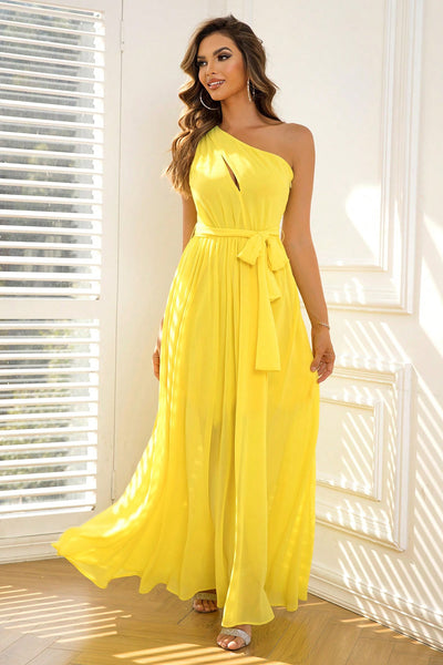 Ray of Sunshine One-Shoulder Cut Out Evening Dress