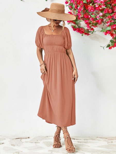 Making Time Balloon Sleeve Midi Dress - Periibleu