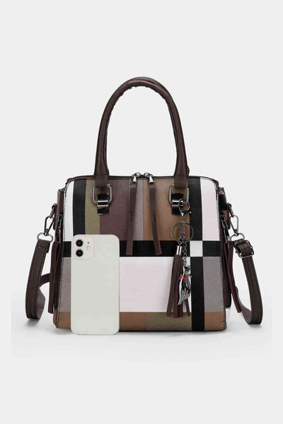 Faux Leather Color Block Shoulder Bag Set