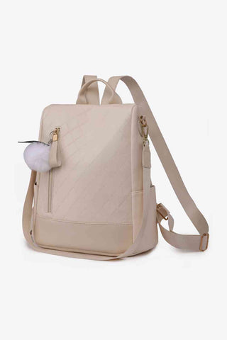 Vertical Pom-Pom Zipper Backpack