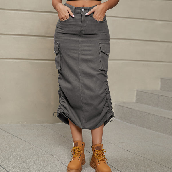 Casual Drawstring Slit Skirt