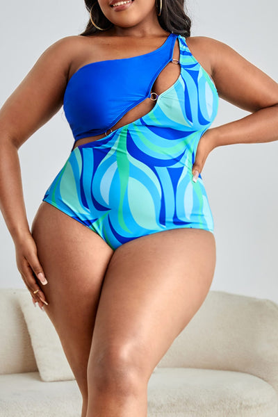 Radiate Positivity Ring Detail One-Shoulder One-Piece Swimsuit - Periibleu