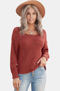 Drop Shoulder Round Neck Sweater - Periibleu