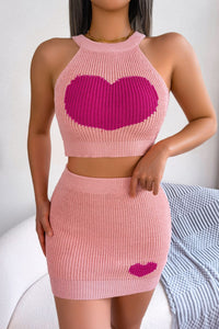 Two Hearts Sleeveless Knit Top and Skirt Set