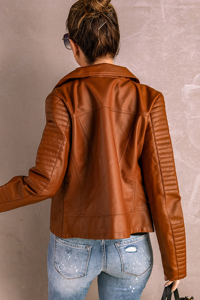 Ribbed Faux Leather Jacket - Periibleu