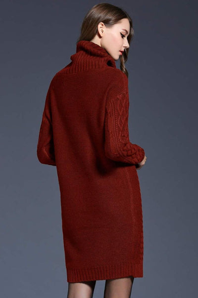 Mixed Knit Cowl Neck Dropped Shoulder Sweater Dress - Periibleu
