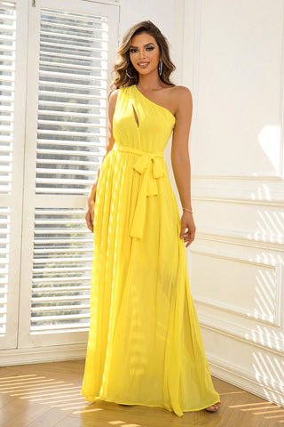 Ray of Sunshine One-Shoulder Cut Out Evening Dress