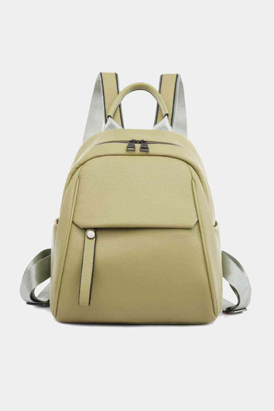 Faux Leather Flap Accent Large Backpack